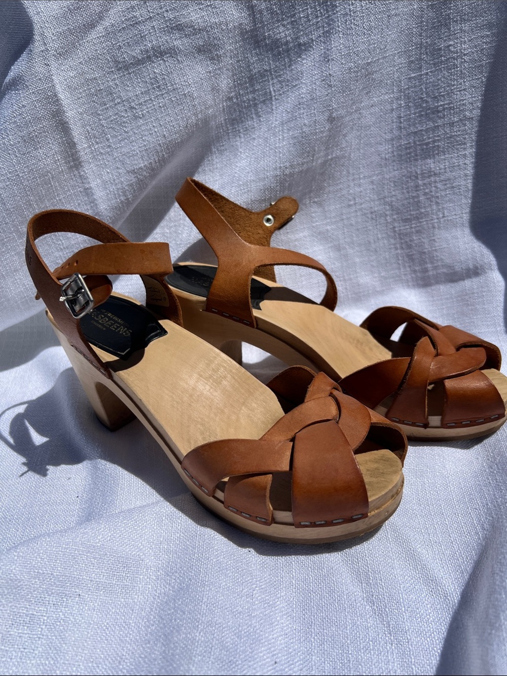 Swedish Hasbeens Brown Leather Heeled Sandals Size 37